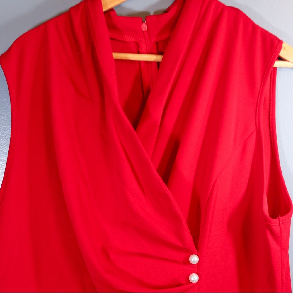 Red Wrap Front Wide Leg Jumpsuit Plus Size 4XL Sleeveless Dressy Evening Party - Picture 6 of 13